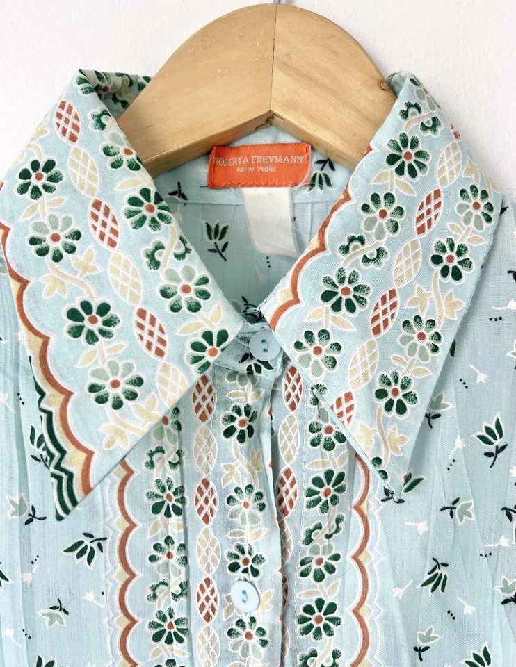 ROBERTA FREYMANN винтажный острый заостренный воротник легкий инженерный принт Топ M - Изображение 3 из 4