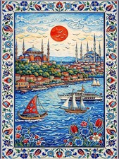 Tile Mural Turkish Istanbul Bosphorus Iznik Kitchen Bathroom Wall Art Backsplash