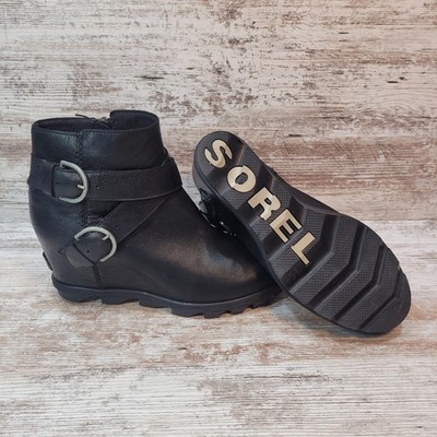 Sorel Womens Joan of Arctic Wedge II Buckle Boots Black Leather