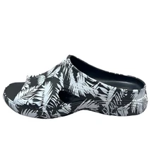 Easy Spirit Tess Slides Comfort Sandals Black White Palm Print Tropical 8M