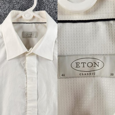 Eton Formal Dress Shirt White Check Point French Cuff Classic Cotton 16 White