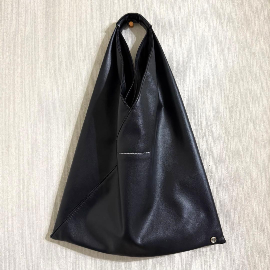 MM6 Maison Margiela Tote Bag Black Leather Top Handle Snap Button