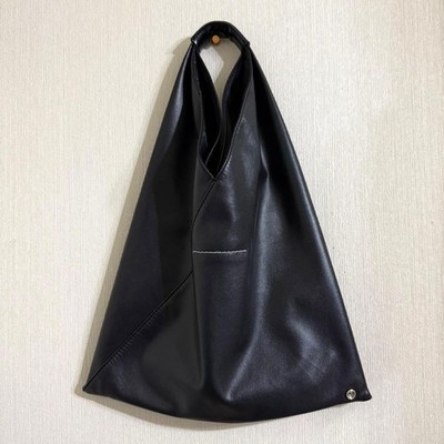 MM6 Maison Margiela Tote Bag Black Leather Top Handle Snap Button