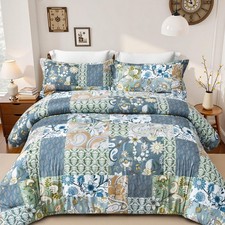 Keensoft Boho Queen Size Comforter Set - 3 Piece Patchwork Vintage Soft Bedding