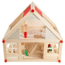15 Inch 2 Story Wooden Dollhouse Playset with Furniture Mini People Accessories