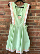 Vintage Handmade Apron Dress Novelty Fruit Applique Eyelet Lace Ruffle Trim LG