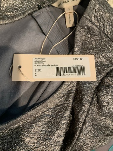Rebecca Taylor Silver Gunmetal Textured Metallic Shirt, Size 2 (US) NWT! $295 - Picture 9 of 9