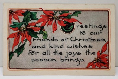 Christmas Greetings to Our Friends Poinsettias Postcard E15