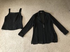 Eva Polini Couture Black Embroidered Jeweled Blazer & Top Sz 16