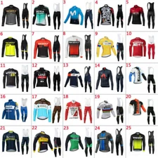 Cycling team Mens Thermal Fleece Long Sleeve Jersey Bib Pants set Cycling Jersey