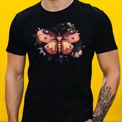 Mens Moth Floral Print Cotton T-Shirt Size S to 5XL