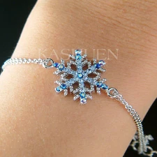 Blue Snowflake made with Swarovski Crystal Snow Flake Holiday Bracelet Xmas Gift