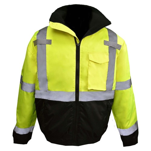 HI VIZ VIS JACKET HIGH VISIBILITY REFLECTIVE WATERPROOF WORKWEAR PADDED HOODED - View #4