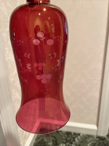 Large Cranberry Hurricane Shade W/Cut Flowers Design - 第 10/10 張圖片