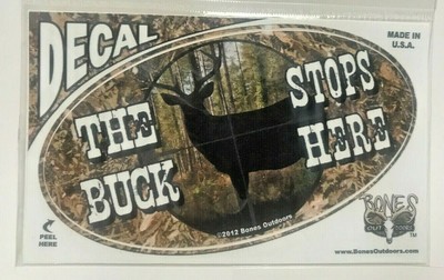 The Buck Stops Here Deer Hunter Vinyl Decal Window / Bumper Sticker Oval 5'' x 3''