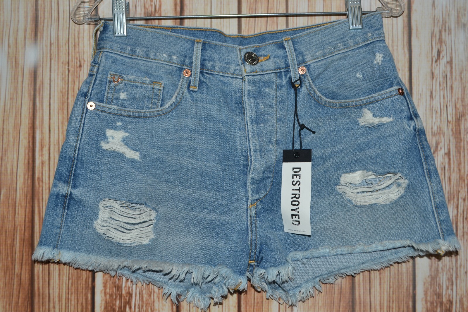 True Religion Women's Sexy Scout Boyfriend Fly Button Denim Shorts Sz 25