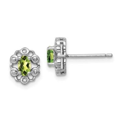 9mm Sterling Silver Rhodium-plated Peridot & Diamond Earrings QBE22AUG