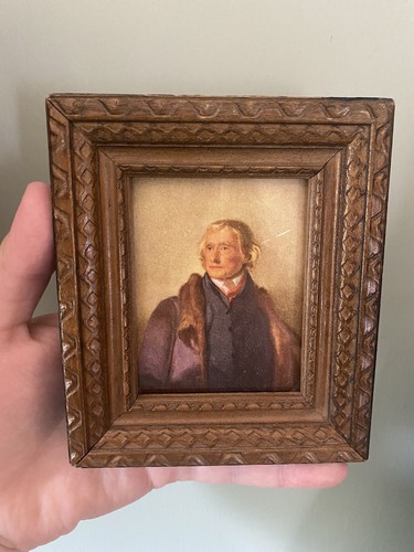 Antique Portrait Miniature Thomas Jefferson Sully Litho Print Framed Solid Wood - Picture 3 of 10