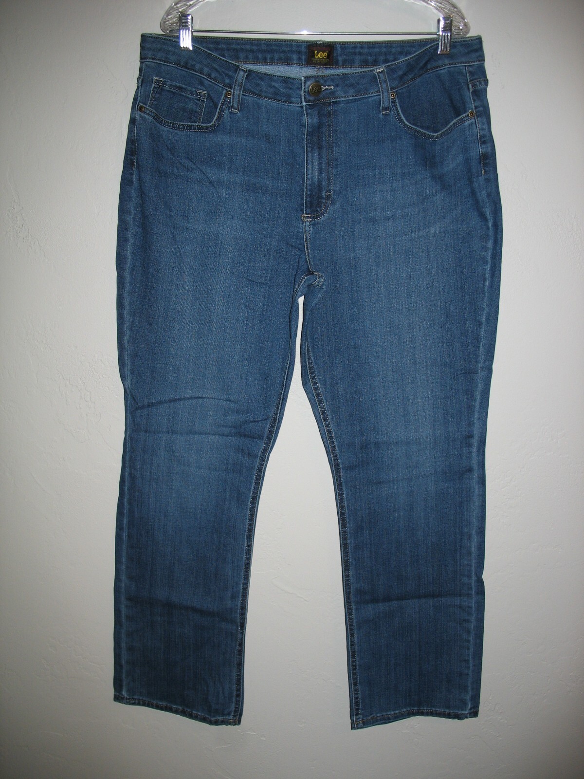 Lee Straight Leg Blue Jeans Sz 18 M Dark Denim Midrise Stretch Womens