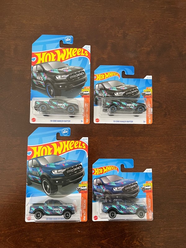 HOT WHEELS '19 FORD RANGER RAPTOR Lot of 4 - Black, Blue, and Short Cards (x2)