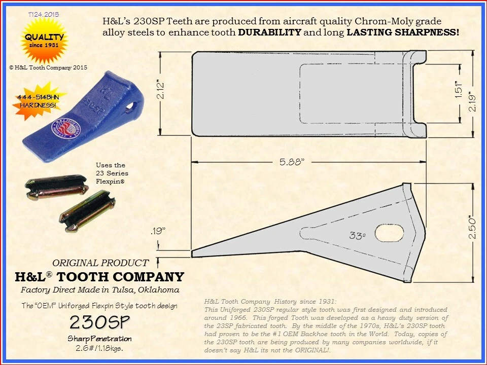230SP H&L Tooth Original Bucket Teeth (5 Pack) Cast or Forged + 23FP Pins 230CSP - Image 4 of 4