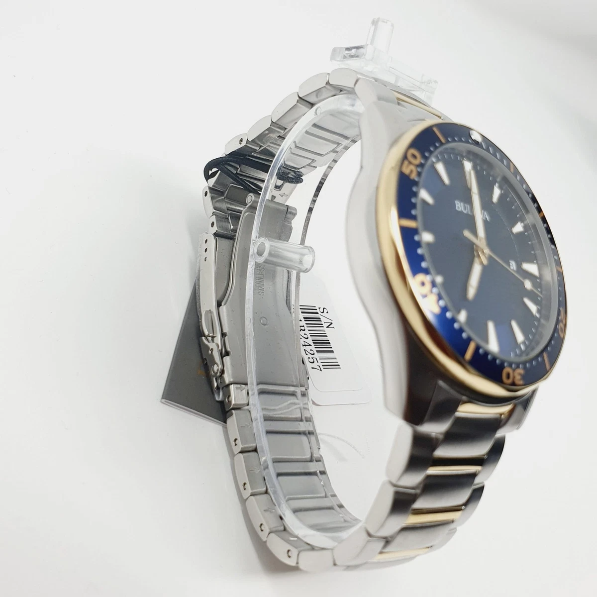 Bulova Mens Classic Two Tone Blue Dial Stainless Steel Watch