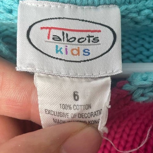 Talbots Kids Girls Size 6 100% Cotton Long Sleeve Flower Stripe Collared Sweater - Picture 4 of 5