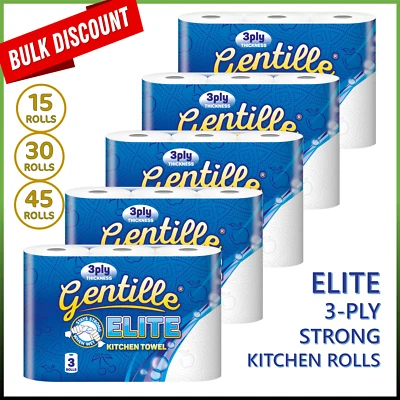 NOVA GENTILLE 15 Kitchen Roll Gentille Elite 3pk | 3ply Thick Strong Paper Towel Rolls