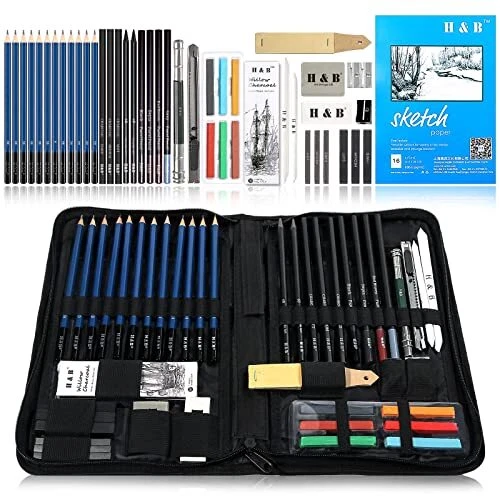 H & B Drawing Pencils Set, 33 Pieces Sketch Pencils & Drawing Kit, Includes  Sketch Pad, Graphite Pencils, Charcoal Sticks and Eraser, Supplies for