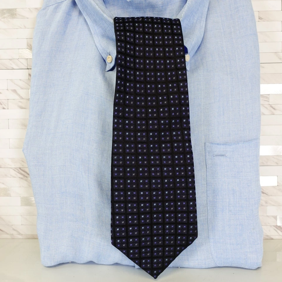Corbata de cuello de diseñador para hombre CALVIN KLEIN azul a cuadros cubismo arte seda CK ropa de carrera EE. UU. Foto 2 de 4