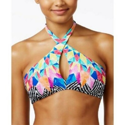 Bar III Bikini TOP ONLY SZ M or XS Feathered Daze High Neck Boho Feather Swim