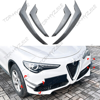 Fit Alfa Romeo Stelvio 2017-2025 ABS Carbon Front Bumper Wind Knife Grille Trim