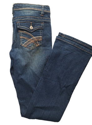 Rue21 Women's Slim Bootcut Jeans Stitched Back Pockets Dark Blue Size 5/6R-32x33