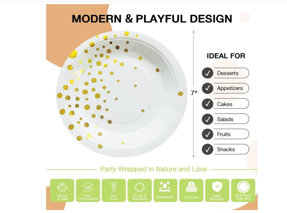 50 piezas platos de postre de 7 pulgadas suministros de fiesta de alta resistencia Foto 4 de 4