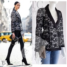 CHANEL 14C Black White Floral Lace Party Double Jacket by Karl Lagerfeld 34 US2