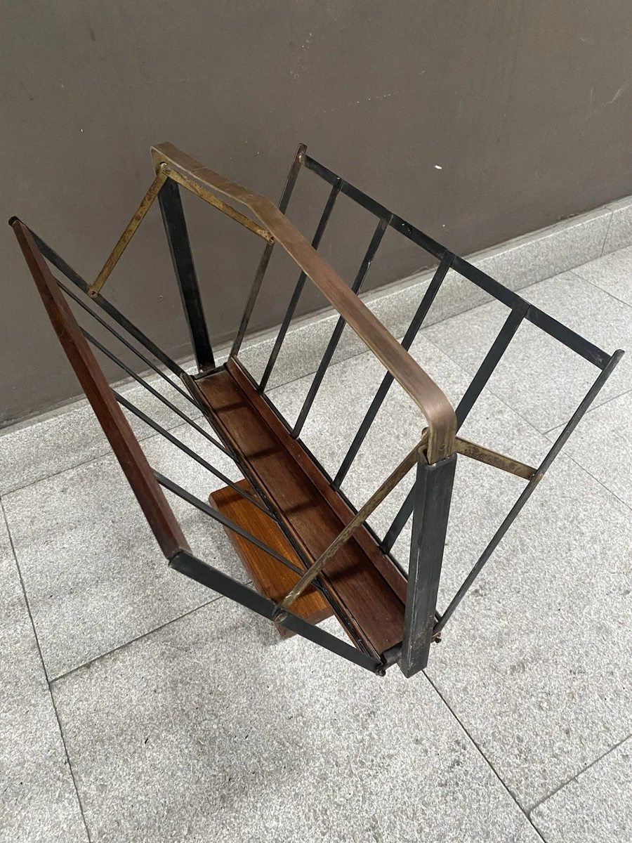 Porte-revues Vintage Années 60 En Fer Ottoné Et Verre Fumé – Style Gio Ponti