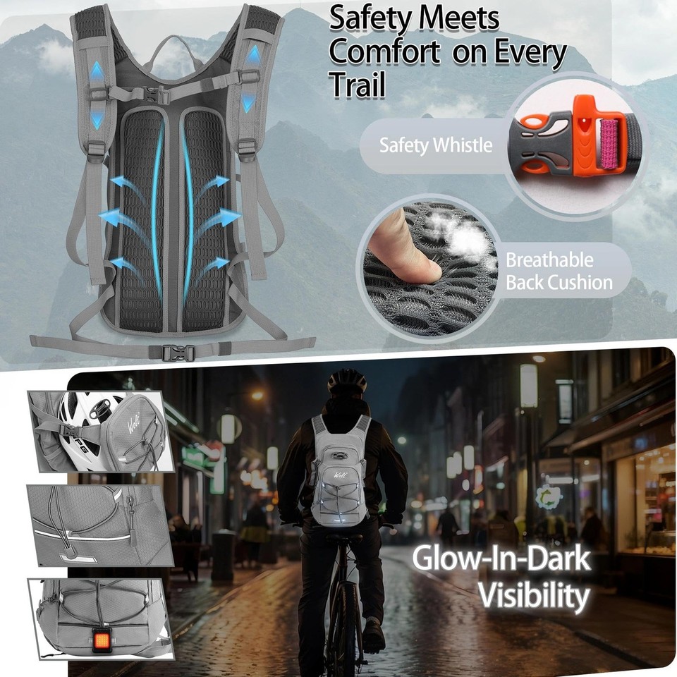 Hydration Backpack 18L Hiking Water with 2L Standard, Light Gray | eBay UK