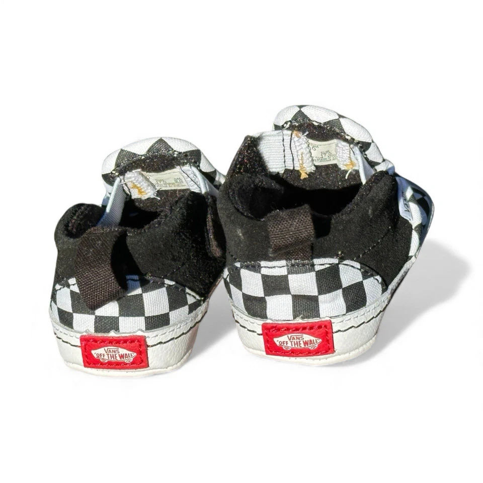 Vans Zapatos Infantiles Sin Cordones Cuna Bebé Zapatos a Cuadros Negro Blanco Suave Talla 2 Foto 4 de 4