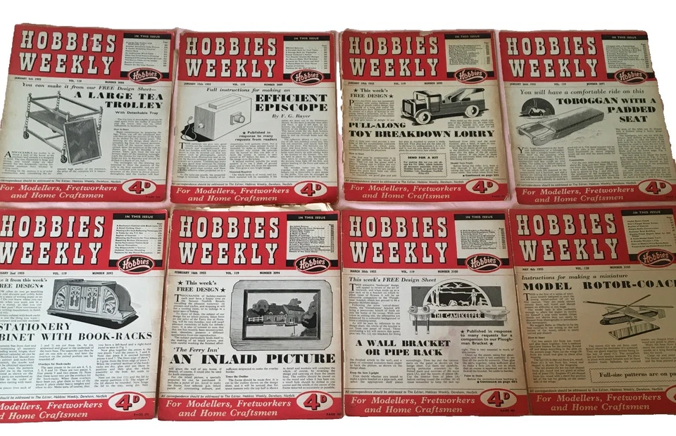 34 x 1955 Hobbies Weekly Magazines_Modellers_Fretworkers_Home Craftsmen_Plans - Image 2 of 4