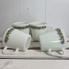 Vintage 4 Pyrex Green Crazy Daisy Spring Blossom Coffee Cup Mugs 1410 Milk Glass