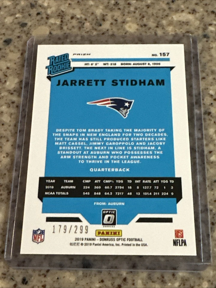 Jarrett Stidham 2019 Donruss Optic #157 Aqua Rated Rookie 179/299 NE Patriots - Image 3 of 4