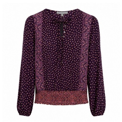 Daniel Rainn Colie Printed Henley Knit Top Dark Purple Floral Smocked Hem XL NWT