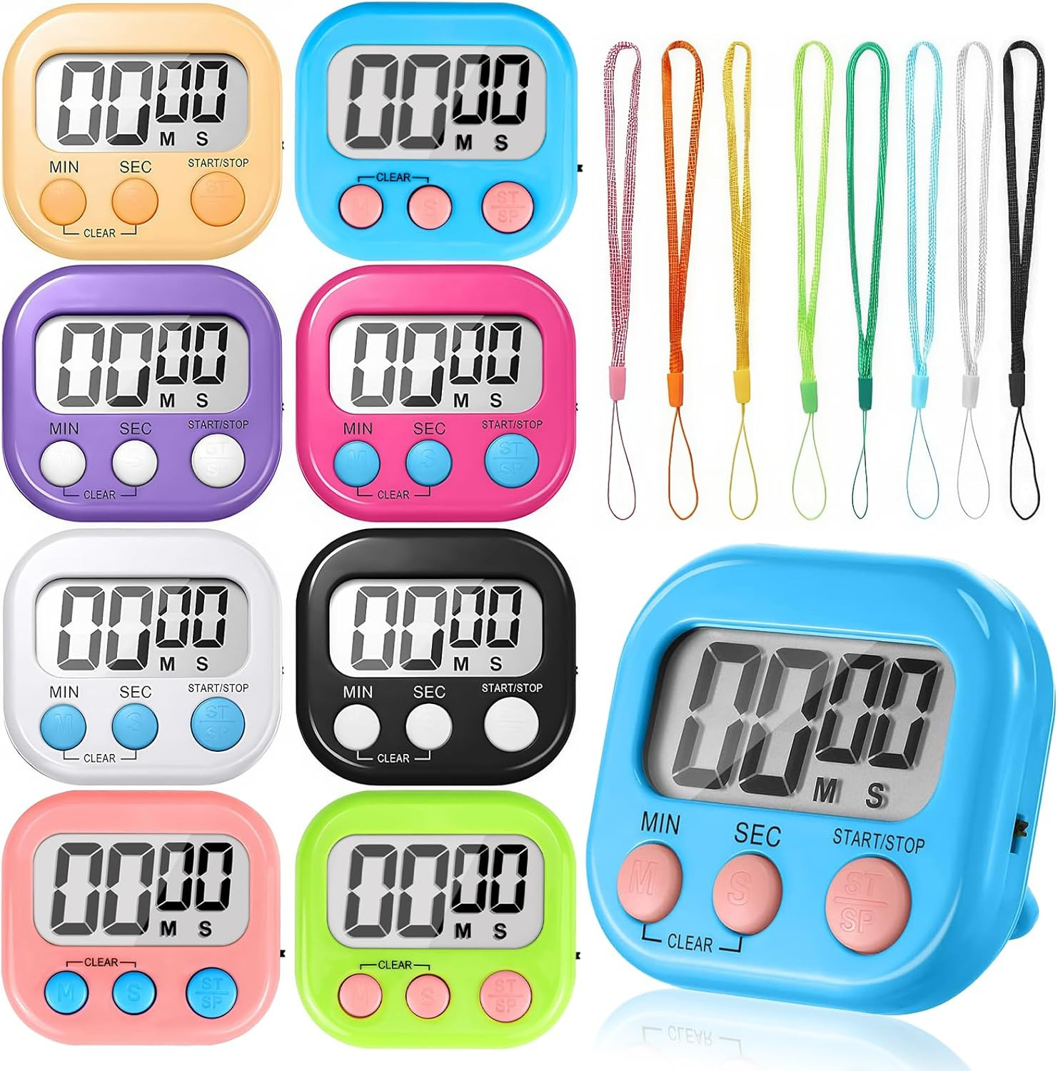 Confezione Da 8 Timer Da Cucina Digitale, Con Retro Magnetico, Conto Alla Rovesc