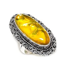 Natural Baltic Amber Gemstone 925 Sterling Silver Jewelry Ring Size 8 Gift i515
