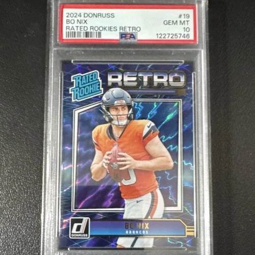 Panini 2024 Donruss Rated Rookie Retro Bo Nix #19 Rookie PSA 10 Denver Broncos