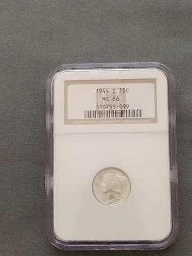 1944-s mercury dime ms 66 old case with light  surface scratches