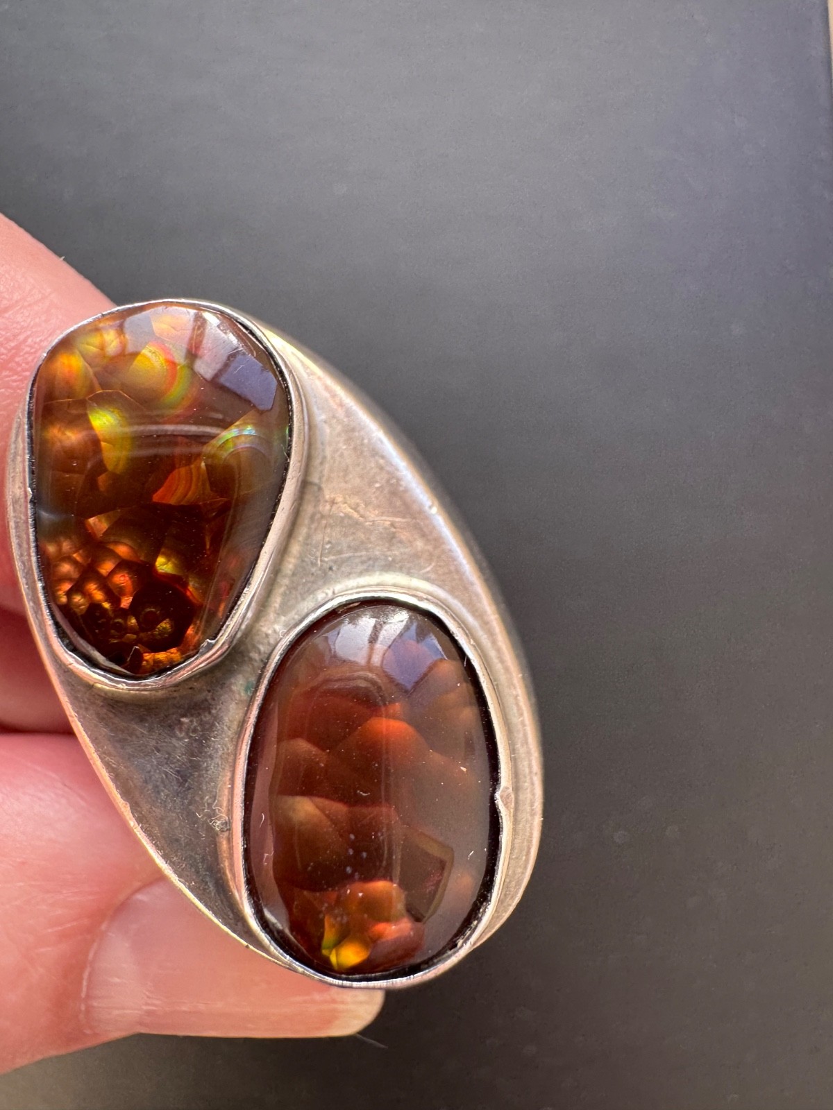 Double Fire Agate Sterling Silver Ring, Artisan, … - image 1