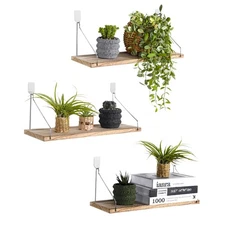 Floating Shelves Set of 3 Rustic Solid Wood Floating Shelf Wall Storage Shelv...