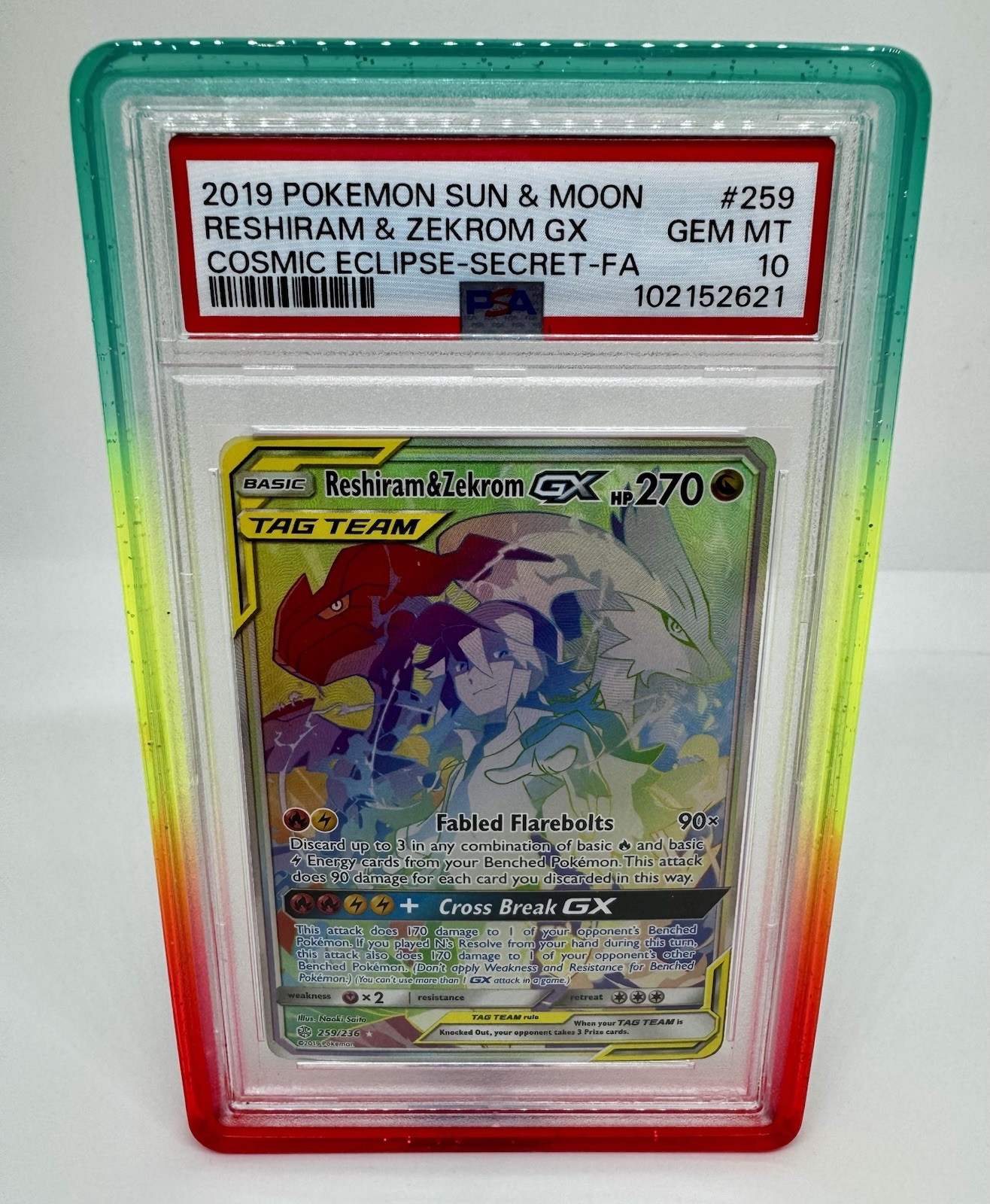 2019 Pokemon Cosmic Eclipse Reshiram & Zekrom Gx #259 PSA 10 Secret Rainbow Rare