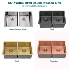 Undermount 50/50 Double kitchen sink 16 Gauge Stainless Steel Sinks 32"x19"x10"